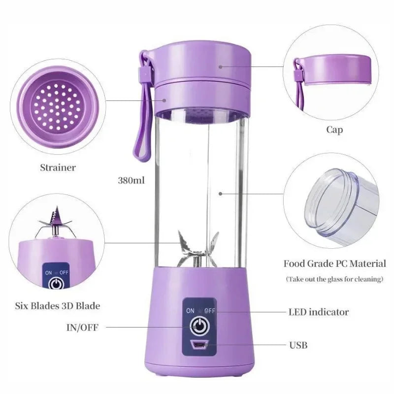 Mini 380ML Portable Blender for Shakes and Smoothies Rechargeable USB Traveling Fruit Juicer Cup Hand Fruit Blender Juicing Cup
